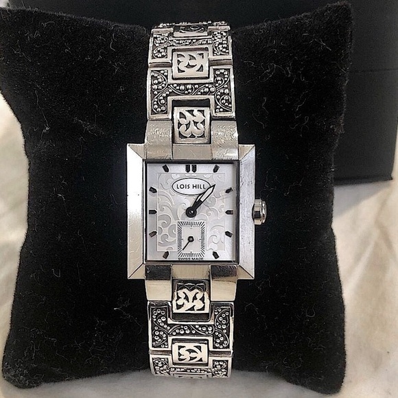 LOIS HILL Watch Square Face Alternating Links Sterling Silver Bracelet Band - Picture 12 of 17